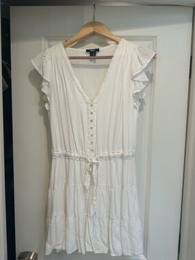 Paige White Flutter Sleeve Button-Front Dress